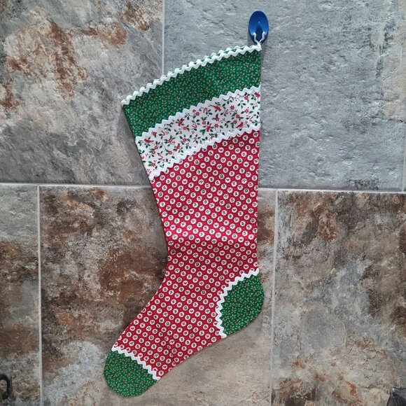 Christmas Stockings Set of 3 Cotton Fabric Festive Red White Green Patterns - Picture 5 of 10